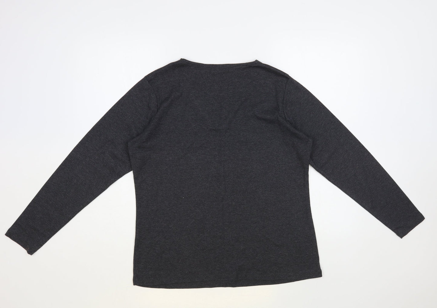 Punt Roma Womens Grey Cotton Basic T-Shirt Size L V-Neck - Embelished Neckline