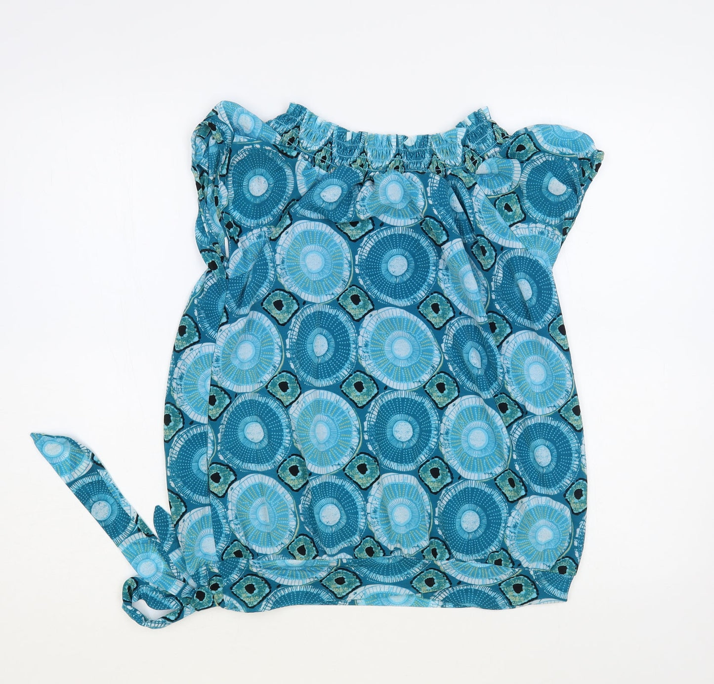 I-N-C Womens Blue Geometric Polyester Basic Blouse Size M Off the Shoulder