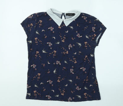 Preloved Atmoshpere Womens Blue Floral Viscose Basic T-Shirt Size 10 Collared - Front