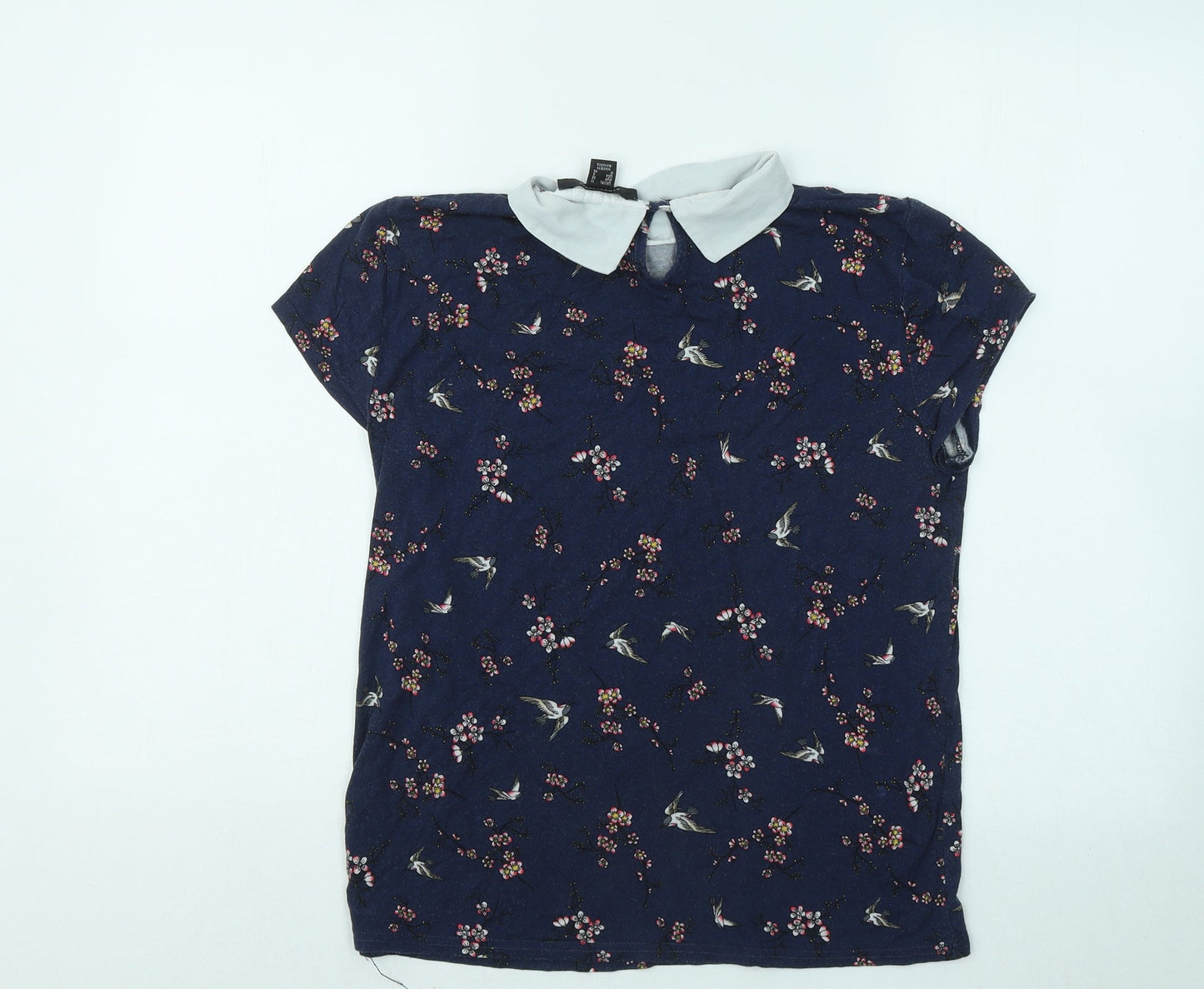 Atmoshpere Womens Blue Floral Viscose Basic T-Shirt Size 10 Collared