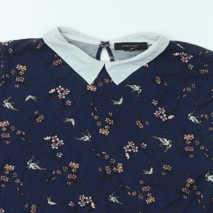 Preloved Atmoshpere Womens Blue Floral Viscose Basic T-Shirt Size 10 Collared - Detail