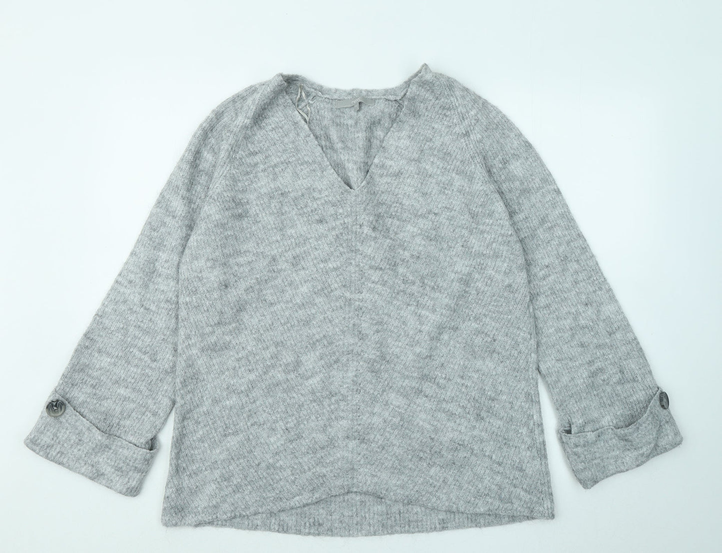 NEXT Womens Grey V-Neck Acrylic Pullover Jumper Size M