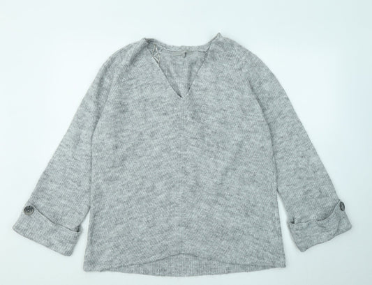NEXT Womens Grey V-Neck Acrylic Pullover Jumper Size M