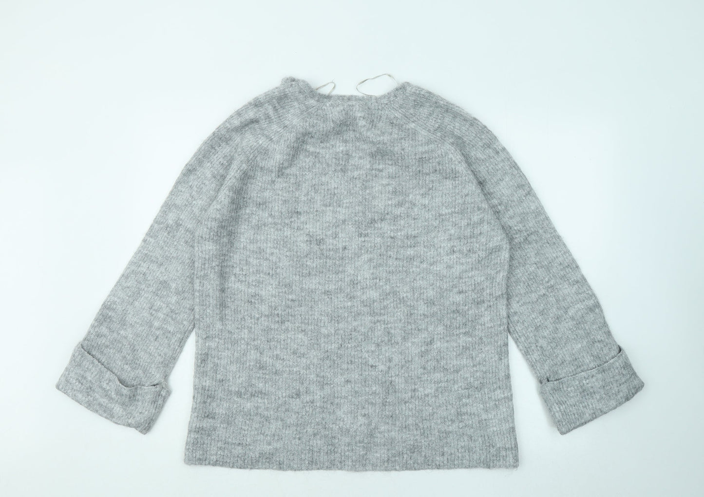 NEXT Womens Grey V-Neck Acrylic Pullover Jumper Size M