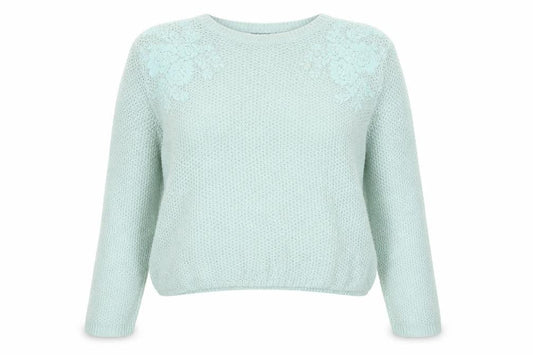 Marks & Spencer Womens Green Round Neck Acrylic Pullover Jumper Size 14 - Flowers