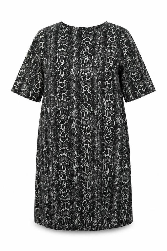 Capsule Womens Black Geometric Polyester T-Shirt Dress Size 14 Round Neck