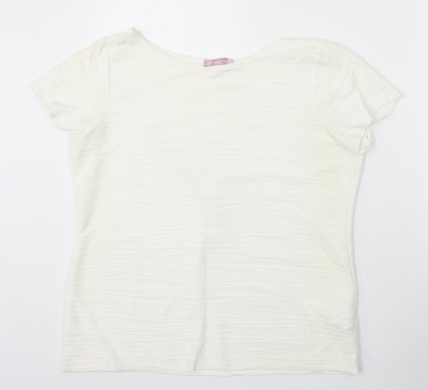 Marks and Spencer Womens Ivory Round Neck Striped Polyester Pullover Jumper Size 16