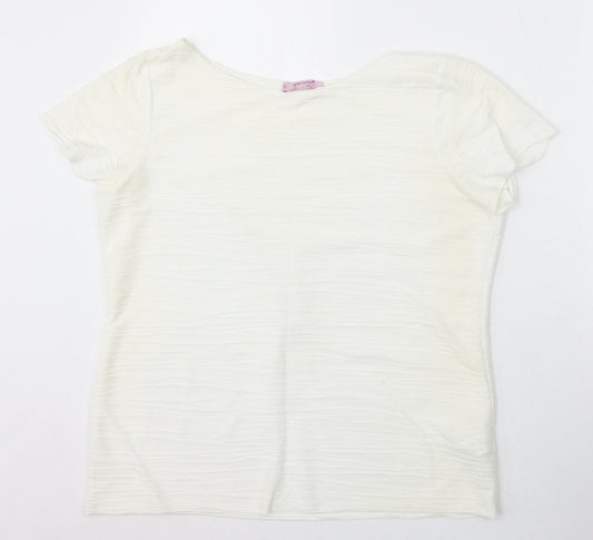 Marks and Spencer Womens Ivory Round Neck Striped Polyester Pullover Jumper Size 16