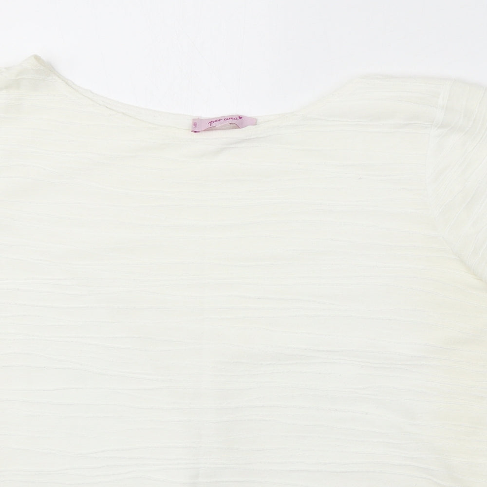 Marks and Spencer Womens Ivory Round Neck Striped Polyester Pullover Jumper Size 16