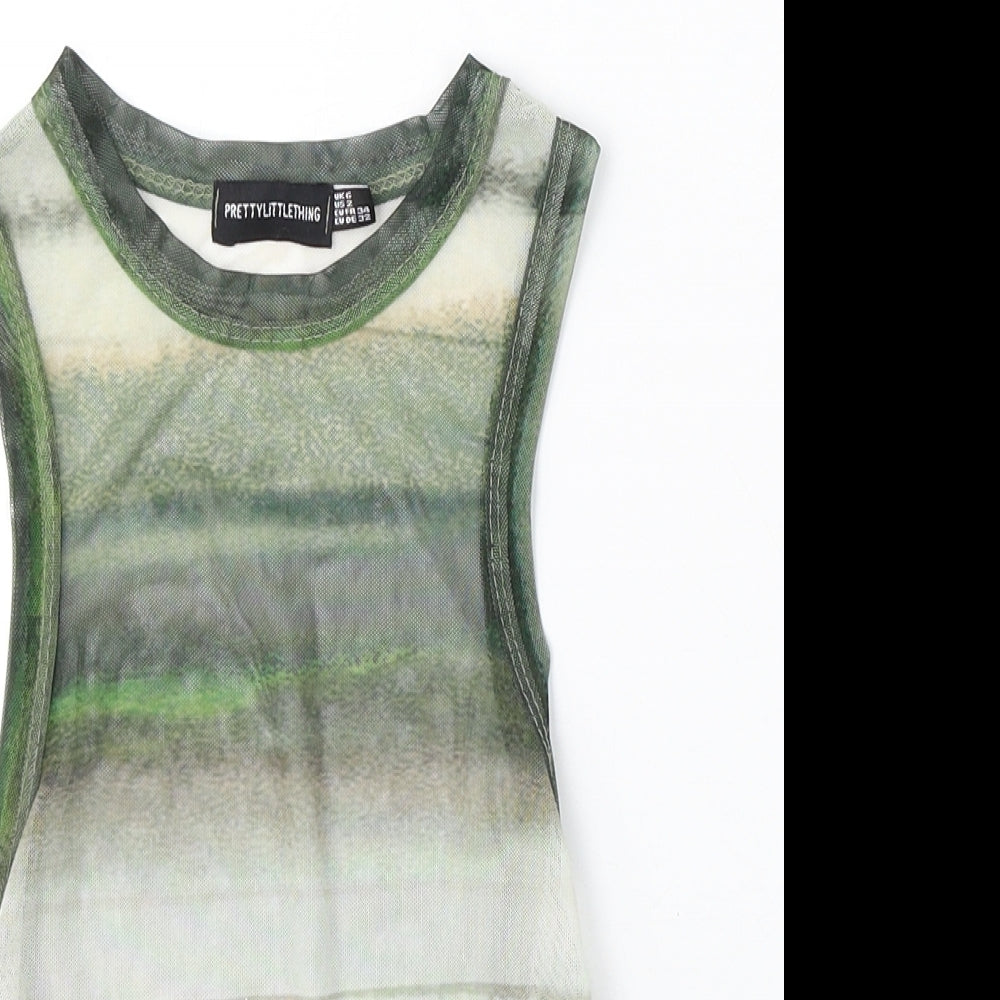 PRETTYLITTLETHING Womens Multicoloured Geometric Polyester Basic Tank Size 6 Round Neck