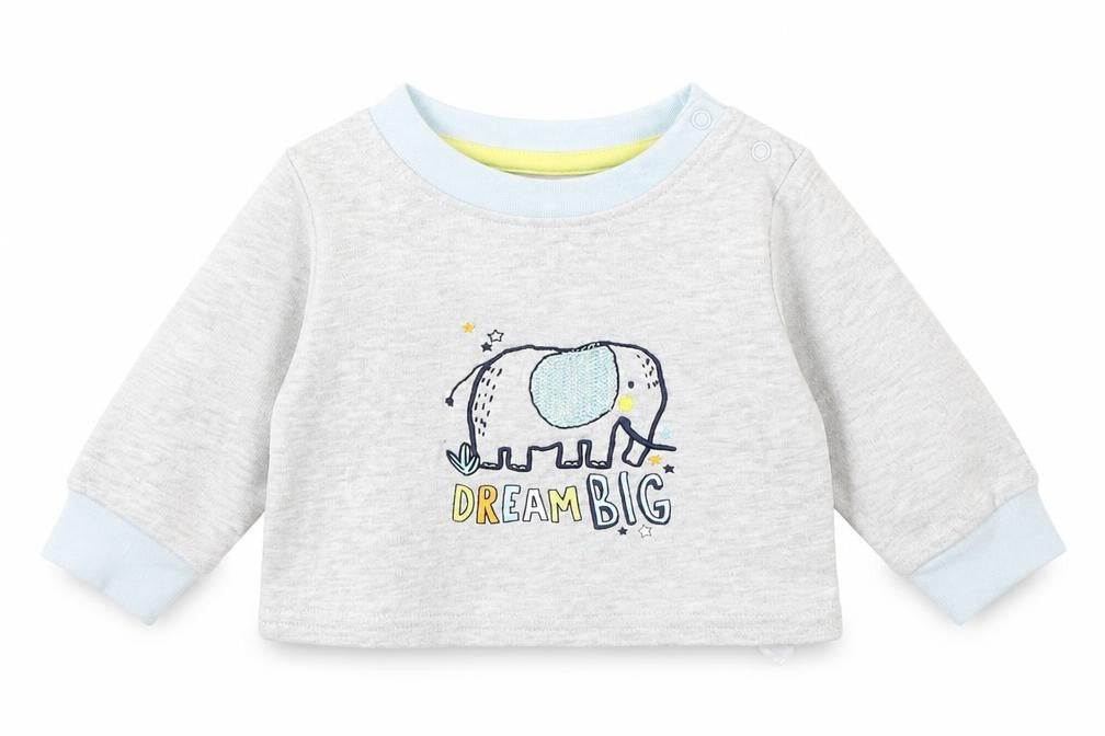 Pure Baby Boys Grey Cotton Pullover Jumper Size 0-3 Months Snap - Elephant Dream Big