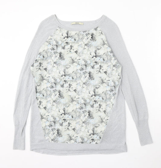 Oasis Womens Silver Round Neck Floral Viscose Pullover Jumper Size XS