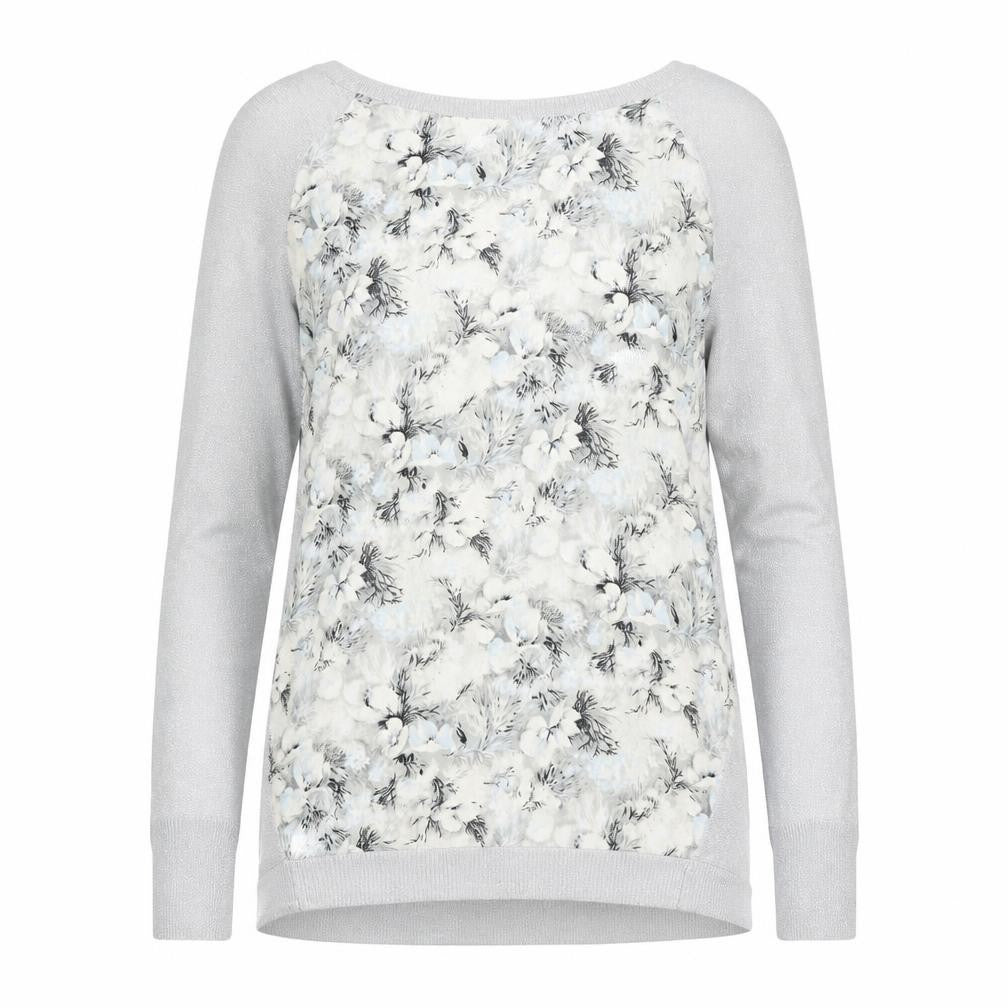 Oasis Womens Silver Round Neck Floral Viscose Pullover Jumper Size XS