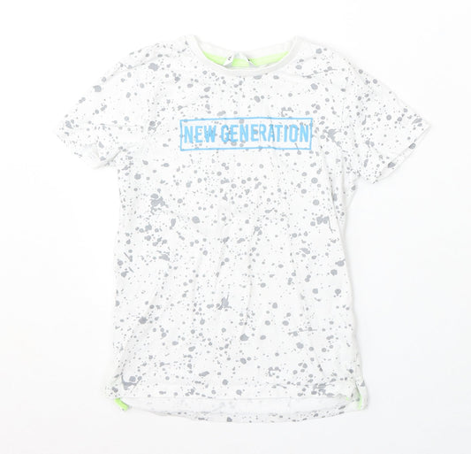 Pep&Co Boys White Geometric Cotton Basic T-Shirt Size 7-8 Years Round Neck - Paint Splatter, New Generation