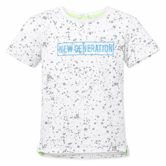 Pep&Co Boys White Geometric Cotton Basic T-Shirt Size 7-8 Years Round Neck - Paint Splatter, New Generation