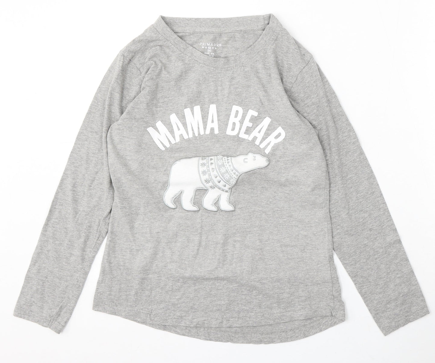 Primark Womens Grey Cotton Basic T-Shirt Size 6 Round Neck - Mama Bear