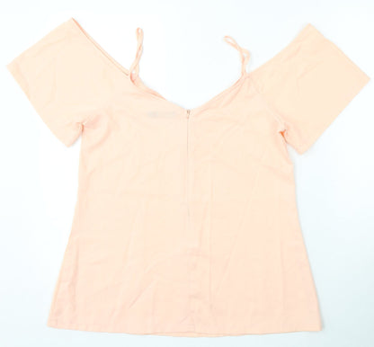 Boohoo Womens Pink Viscose Basic Blouse Size 10 V-Neck