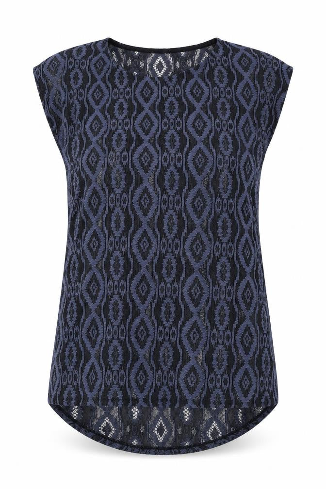 NEXT Womens Blue Geometric Polyester Basic T-Shirt Size S Round Neck