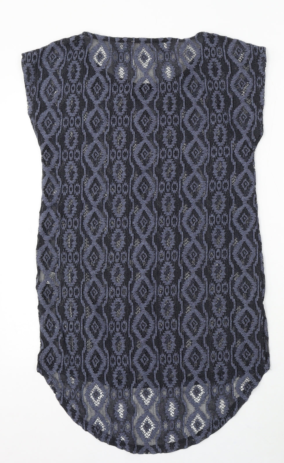 NEXT Womens Blue Geometric Polyester Basic T-Shirt Size S Round Neck