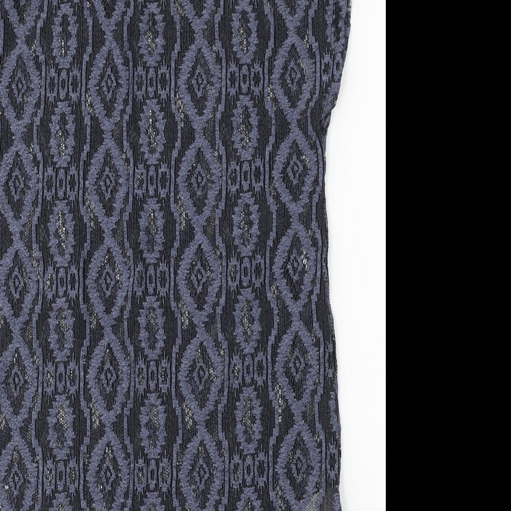 NEXT Womens Blue Geometric Polyester Basic T-Shirt Size S Round Neck
