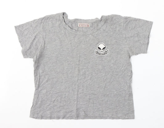 Pull&Bear Womens Grey Cotton Basic T-Shirt Size S Round Neck - Fake Alien