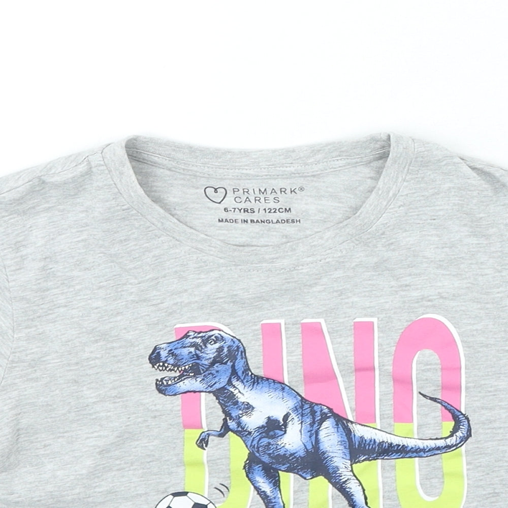 Primark Boys Grey Cotton Basic Casual Size 6-7 Years Round Neck Pullover - Dinosaur