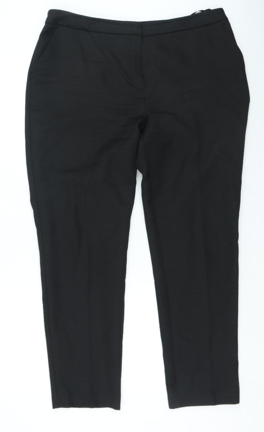 Dunnes Stores Womens Black Geometric Polyester Trousers Size 12 L26 in Regular Zip