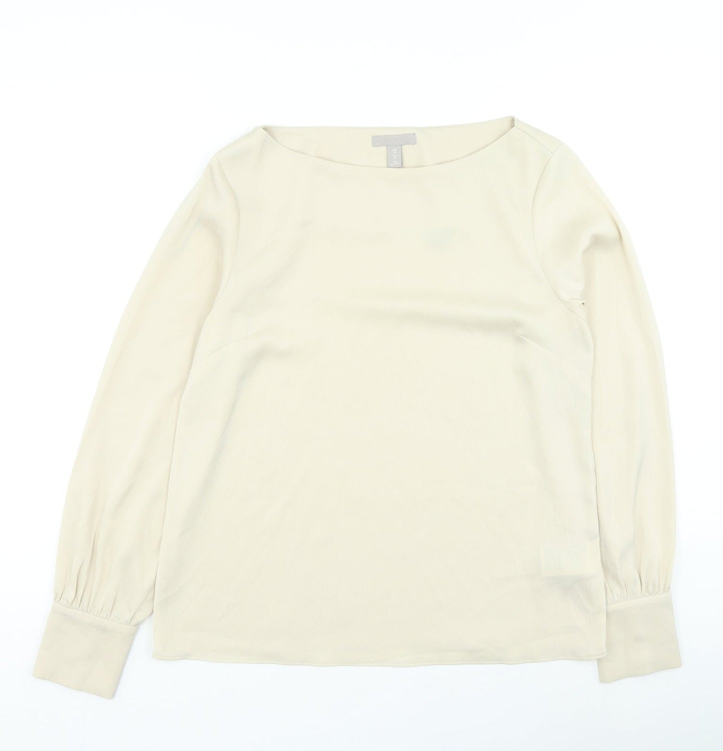 H&M Womens Beige Polyester Basic Blouse Size 12 Round Neck