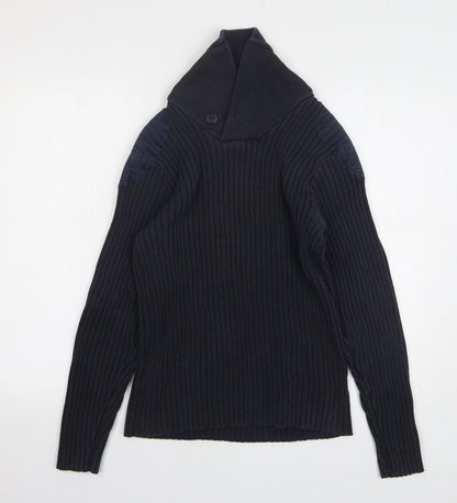 H&M Mens Blue High Neck Cotton Pullover Jumper Size M