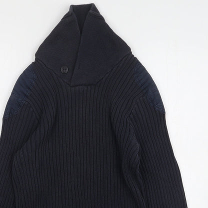 H&M Mens Blue High Neck Cotton Pullover Jumper Size M