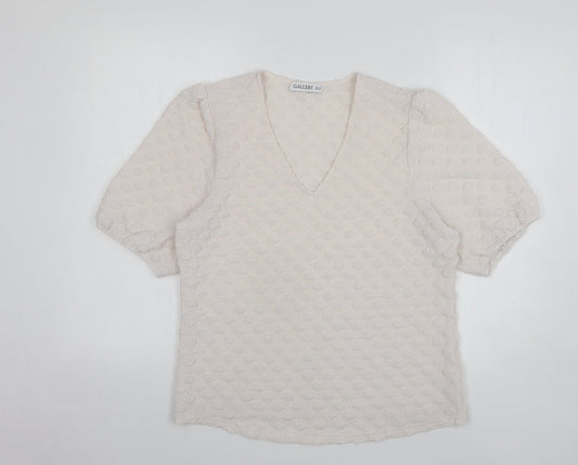 Gallery Womens White Polka Dot Polyester Basic Blouse Size 12 V-Neck
