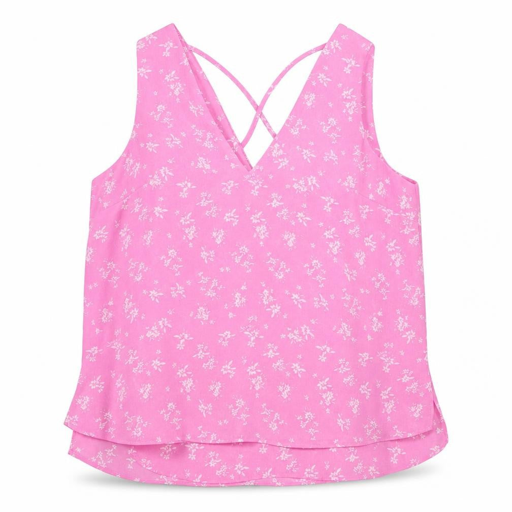 Dunnes Womens Pink Floral Polyester Basic Blouse Size S V-Neck