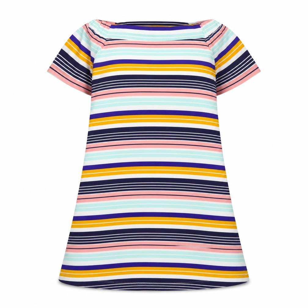 New Look Womens Multicoloured Striped Polyester A-Line Size 8 Boat Neck