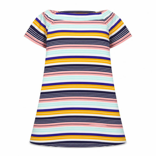 New Look Womens Multicoloured Striped Polyester A-Line Size 8 Boat Neck