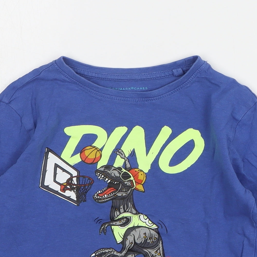 Primark Boys Black Cotton Basic T-Shirt Size 5-6 Years Round Neck Pullover - Dinosaur