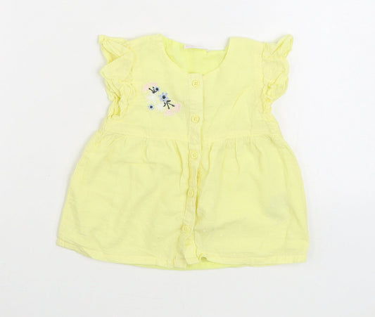 So Cute Girls Yellow 100% Cotton Skater Dress Size 18-24 Months Round Neck Button - Flower
