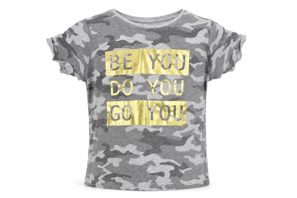 Primark Boys Grey Camouflage Cotton Basic T-Shirt Size 8-9 Years Round Neck Pullover - Slogan