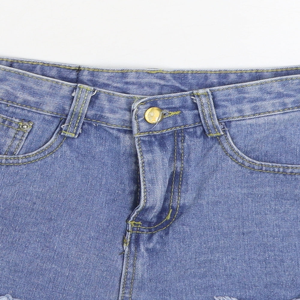 Preworn Womens Blue Cotton Hot Pants Shorts Size XS Regular Zip - Distressed