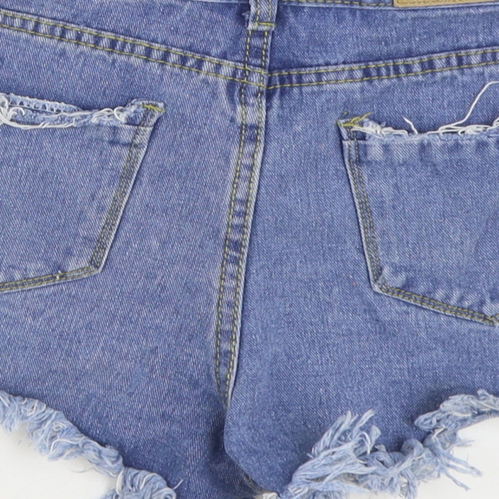 Preworn Womens Blue Cotton Hot Pants Shorts Size XS Regular Zip - Distressed