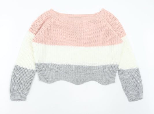 Cameo Rose Womens Multicoloured Square Neck Acrylic Pullover Jumper Size M - Colourblock