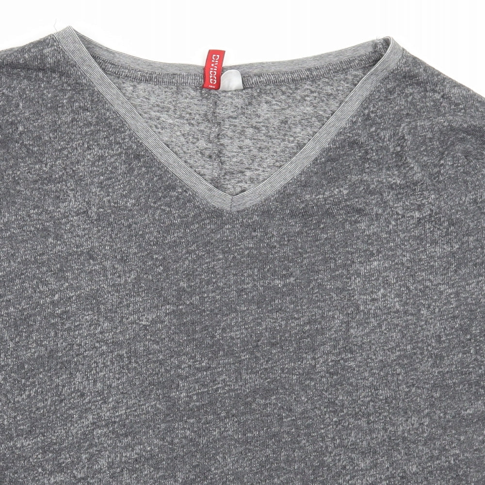 Divided by H&M Womens Grey V-Neck Cotton Pullover Jumper Size XS