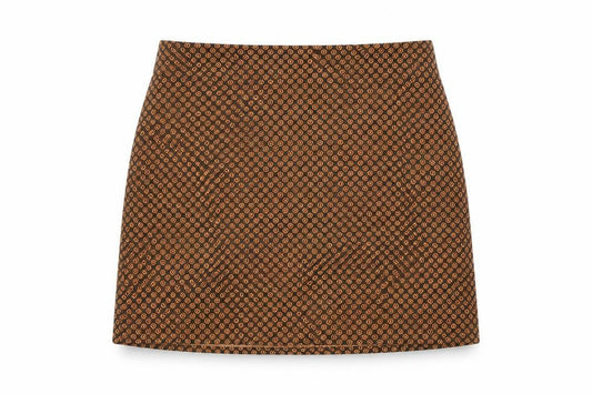 Pull&Bear Womens Orange Geometric Polyester Mini Skirt Size XS Zip