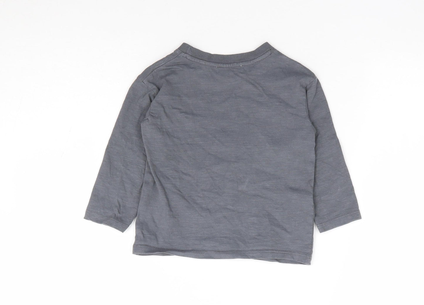 Mango Boys Grey 100% Cotton Basic Polo Size 12-18 Months Crew Neck Pullover - Dinosaur