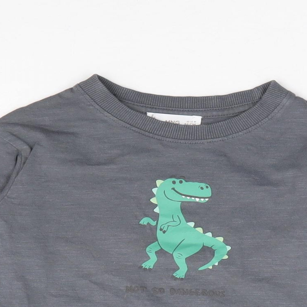 Mango Boys Grey 100% Cotton Basic Polo Size 12-18 Months Crew Neck Pullover - Dinosaur