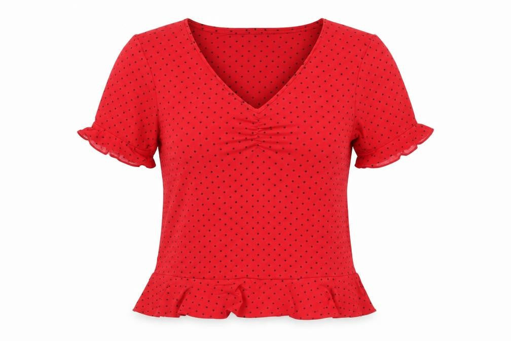 Oasis Womens Red Polka Dot Polyester Jersey T-Shirt Size M V-Neck
