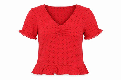 Oasis Womens Red Polka Dot Polyester Jersey T-Shirt Size M V-Neck