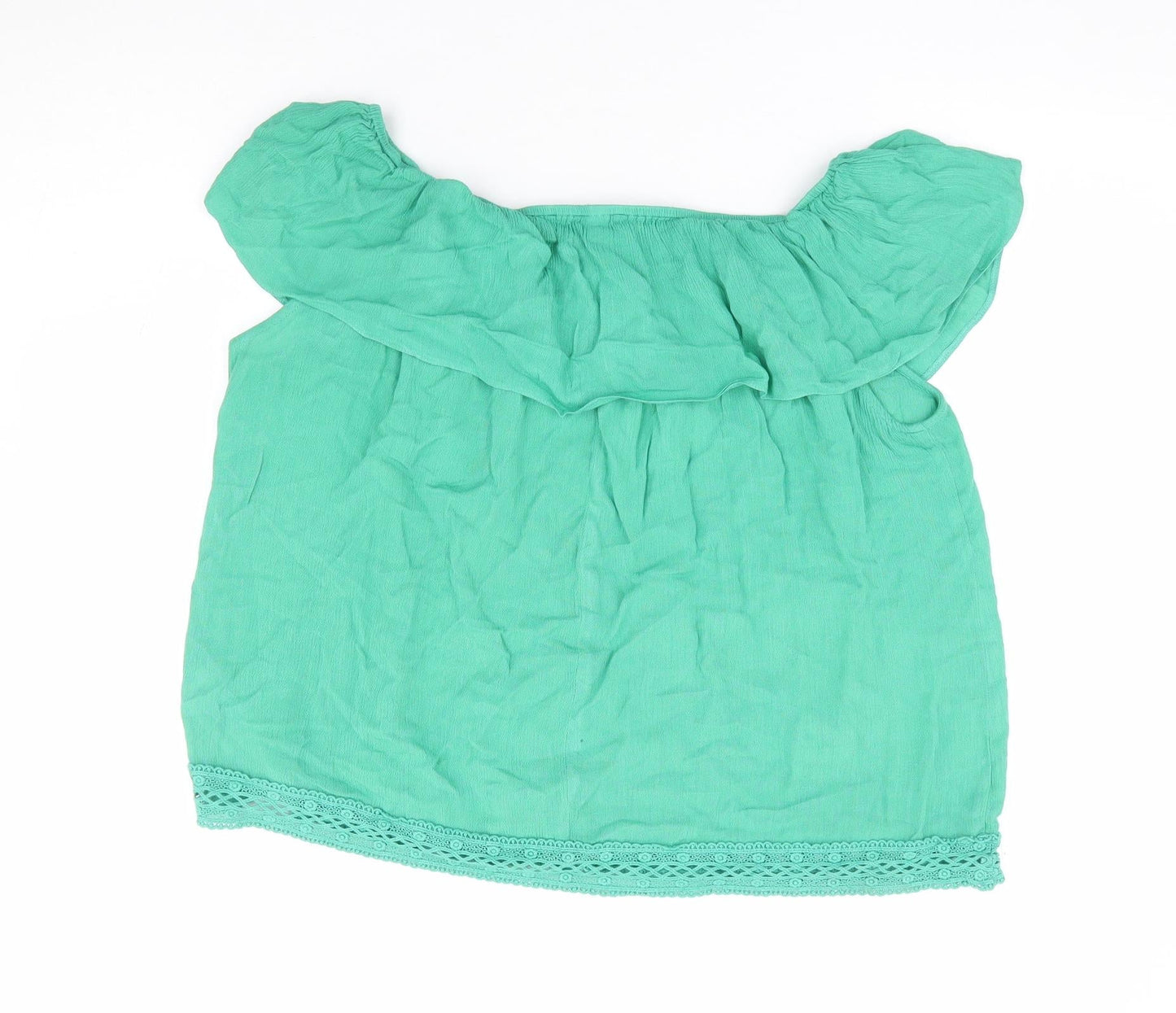 Wallis Womens Green Viscose Basic Blouse Size S Off the Shoulder