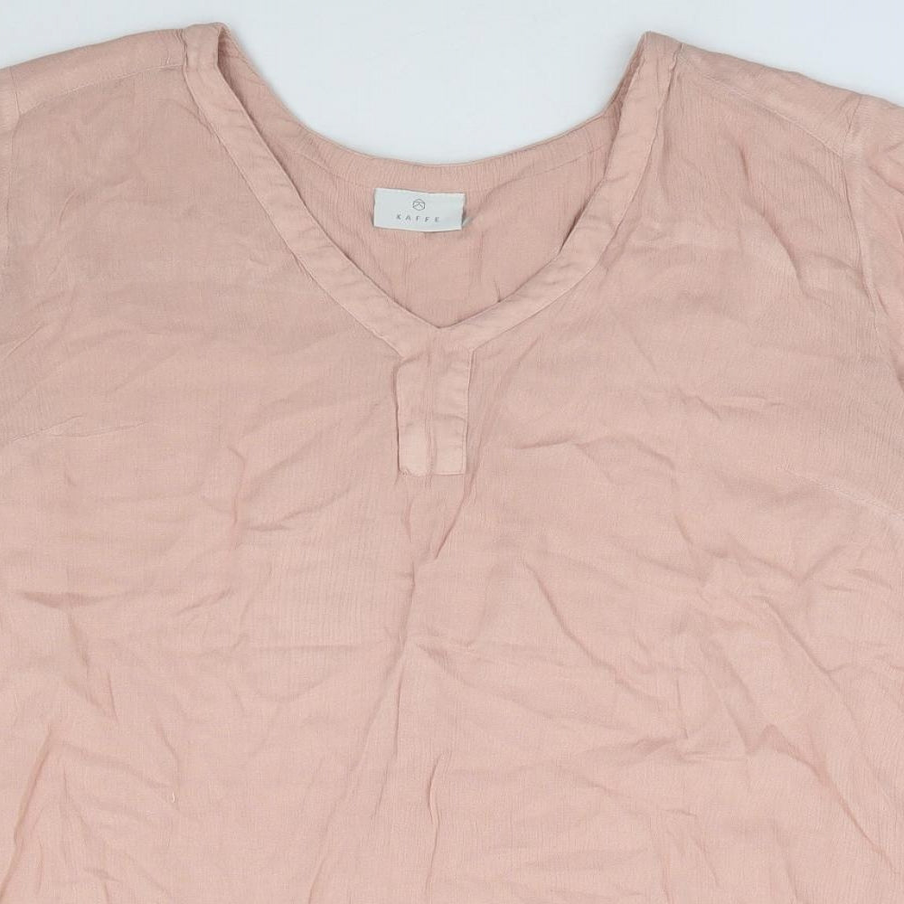 Kaffe Womens Pink Viscose Basic Blouse Size L V-Neck