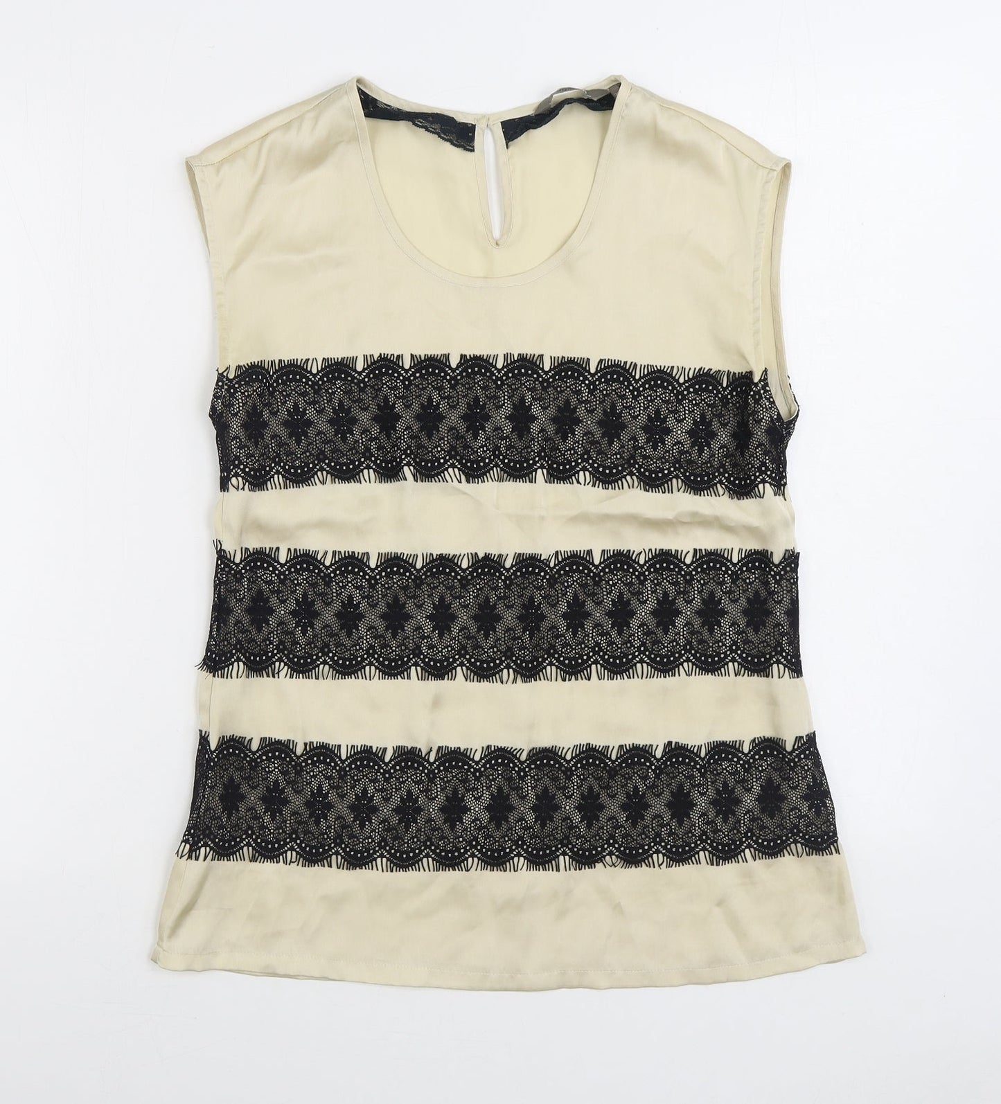 Sandwich Womens Ivory Striped Polyester Basic Blouse Size 8 Scoop Neck - Lace Detail