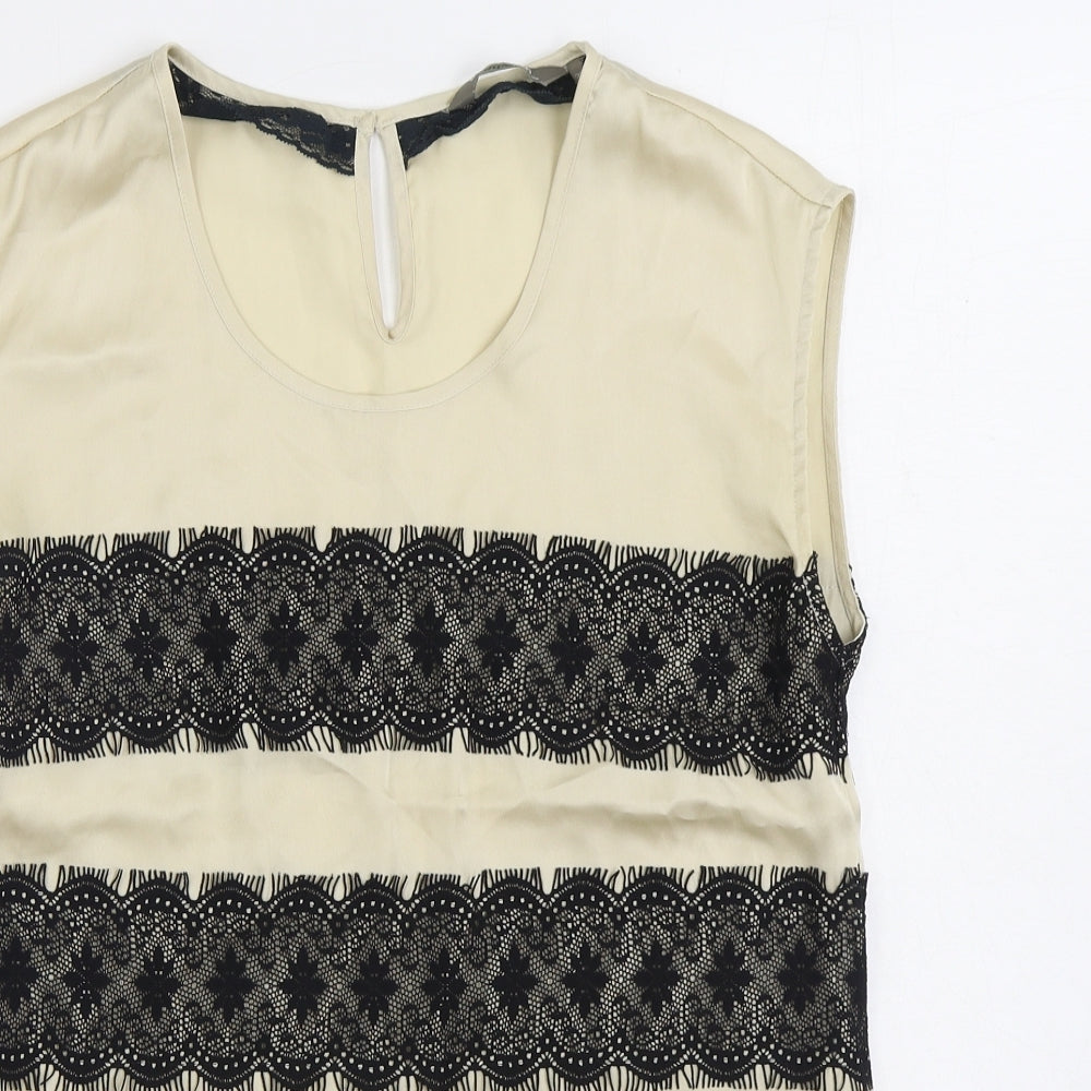 Sandwich Womens Ivory Striped Polyester Basic Blouse Size 8 Scoop Neck - Lace Detail